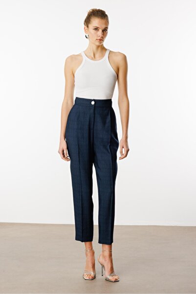 Moda İlgi Modailgi  Pileli Yüksek Bel Yandan Cepli Havuç Paça Pantolon - 70022 Lacivert