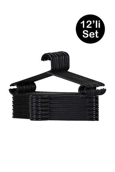 Ecolux 12 Pieces Black Plastic Hanging Clothes and Clothes Set