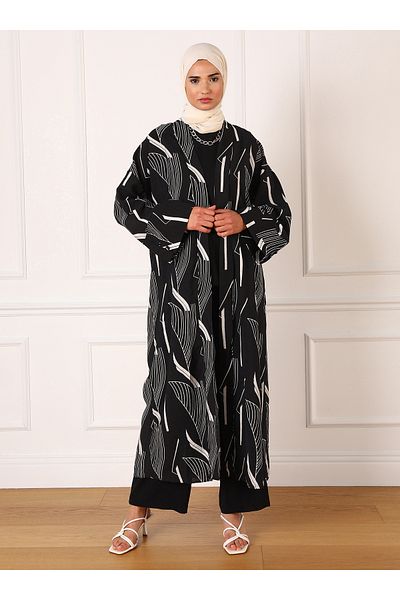 Refka Black and White Refka Ferace and Blouse Set - Pants