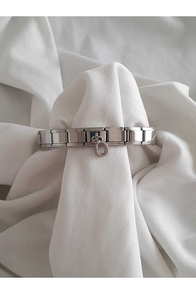 bijoux uniques Steel Hanging O Letter Italian Charm Bracelet