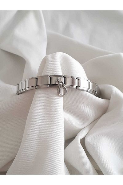 bijoux uniques Steel Hanging Letter O Italian Charm Bracelet
