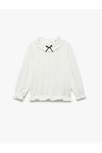 Koton Ruffled Collar Wrap Bow Detailed Long Sleeve Blouse
