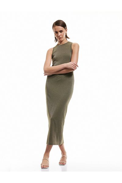 Koton Skinny Fit Crew λαιμόκοψη Glitter Αμάνικο μακρύ μολύβι Bodycon φόρεμα