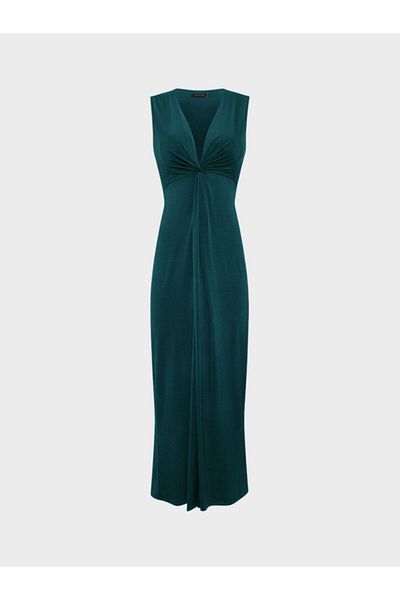 RİVUS Twisted Front Sleeveless Long Dress - Emerald Green