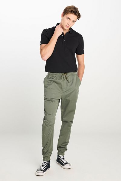 Lee Regular Fit Regular Cut Ribbed Leg Cotton Khaki Jogger Trousers