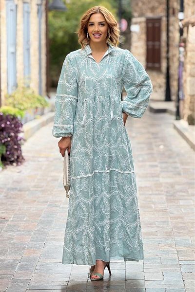 Nevin Kaya Moda Φόρεμα Water Green Kösem Sultan με στρας