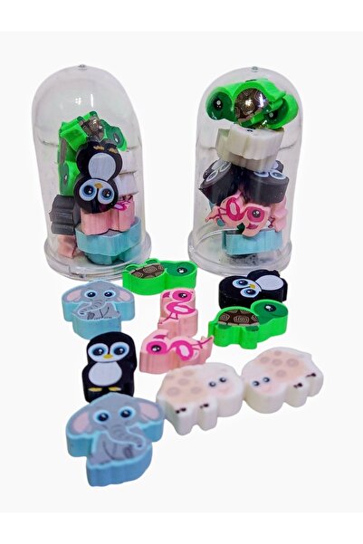 izmir yazici servis Fanusta Orman  Hayvanları Desenli Mini Silgi Seti 2 Fanus...