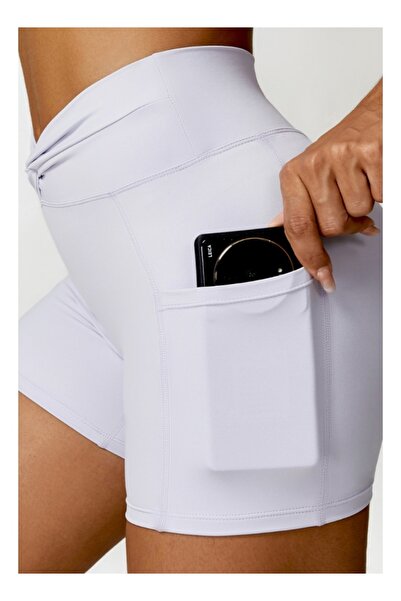 KAWN YOGA شورت رياضي نسائي عالي الخصر بدون درزات للتحكم في البطن مع جيوب.