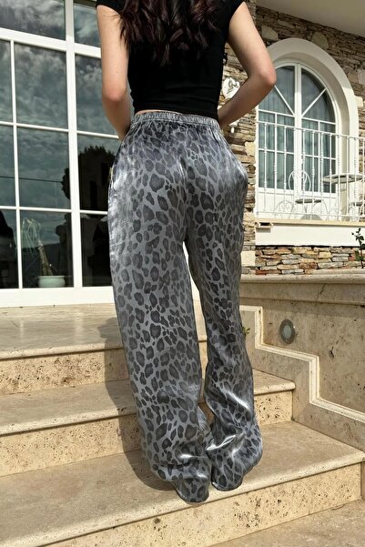 cottonage Women's Gray Leopard Pants
