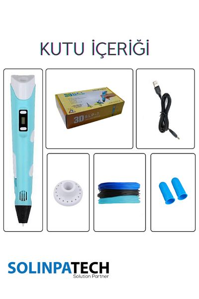 SolinpaTech 3D Pen Blue Three Dimensional Printer Pen - 3 Adept 3 Meter Filament (9 Meters) and USB Cable Included