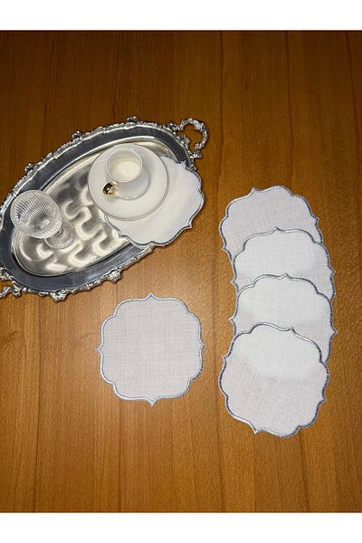 Smiling Home Lenjerie de in, argintiu, broderie cu sclipici, 6 bucăți, potrivite pentru prelucrarea etamină, șervețele de prezentare pentru cocktail