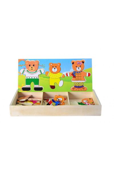 Ekincioğlu Wooden Teddy Bear Dressing Game Triple - Educational Wooden Toys