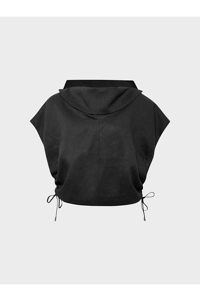 RİVUS Zero Sleeve Linen Blouse - Black