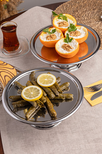 Fiyakalı Ürünler Atölyesi 2-Piece Silver Round, Stylish Cake, Pastry, Cookie and Dessert Serving Presentation Stand with Pedestal