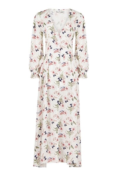 Eda Erdoğan Vintage Dress (BEYAZ ÜZERİ ÇİÇEKLİ)