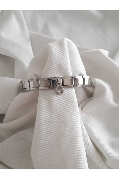 bijoux uniques Steel Hanging O Letter Italian Charm Bracelet
