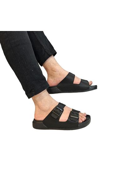 Pierre Cardin 7408 Black Double Buckle Soft Sole Men's Slippers