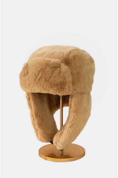 roseberry Brown Fur Trapper Hat with Snap Fastener Soft Plush Ear Protectors - R1041