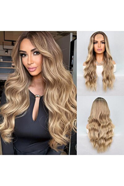 Nurdan Trend Peruk Kumral Dore Sarı Ombre Balköpüğü Röfleli Tül Peruk