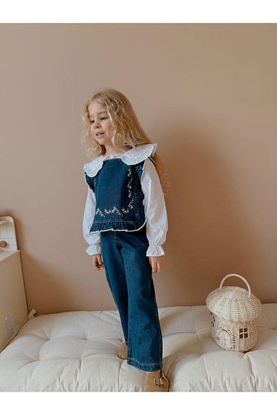 Kids Girl's Denim Vest, Shirt and Trousers 3 Piece Set