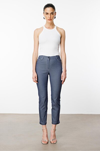 Moda İlgi Modailgi  İç Kemeri Lastikli Spor Dikişli Bilek Boy Pantolon - 75202 İndigo