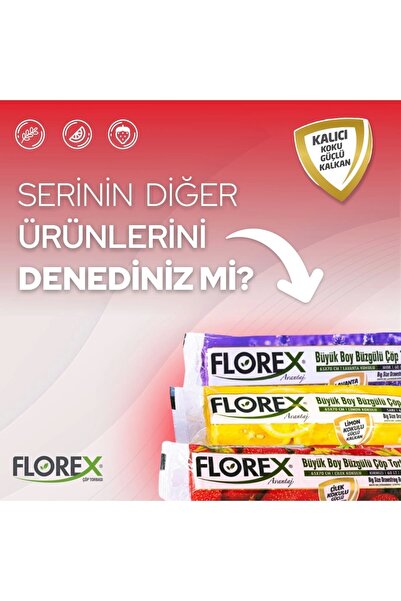 Florex Avantaj Seri Çilek Kokulu Büzgülü Büyük Boy Çöp Poşeti X 5 Rulo
