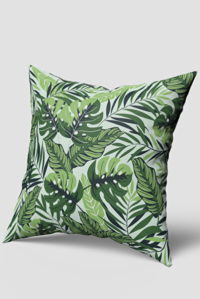 EsnafAli Husă de pernă cu model de frunze tropicale, alb, verde
