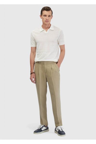 Ramsey Ecru Polo Neck Jacquard Linen Blended Knitwear Sweater