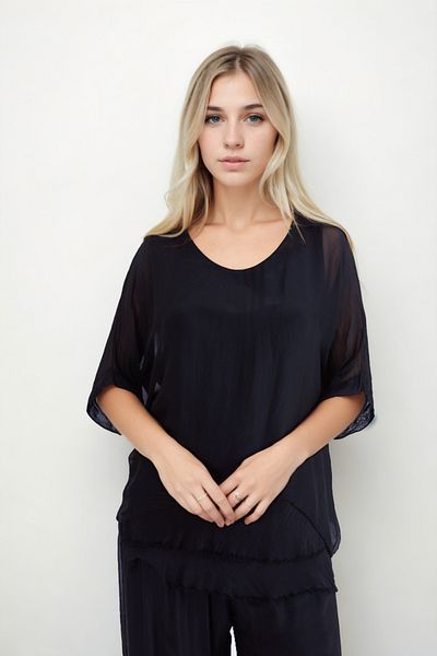 Vitrin Wide Collar Casual Tulle Blouse