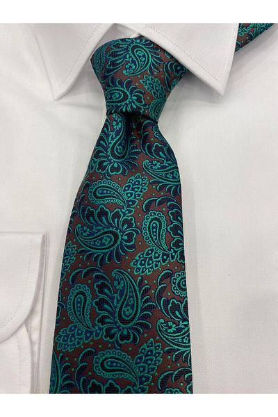 Cacharel Woven Fabric Patterned Green Brown Tie