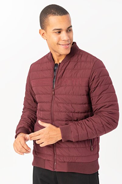 MARATON معطف رجالي عادي بياقة حاكيم باللون العنابي