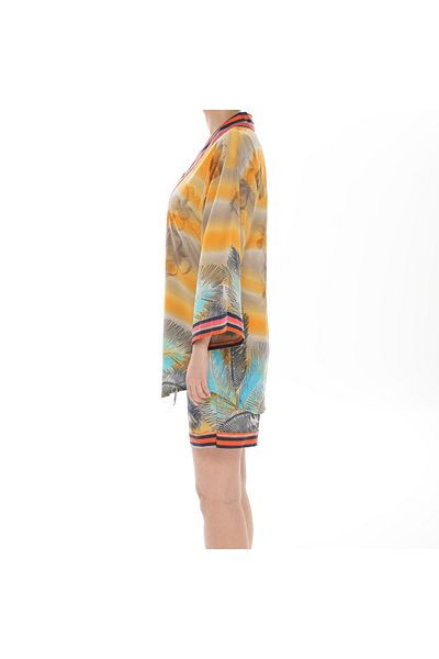 İna Cotton Fabric Kimono Yellow Color Summer Shorts Suit
