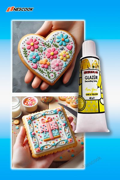ŞEKER & SUGAR Ready Glaze / Writing on Cookies / Cookie Decoration / Yellow Color 40Gr