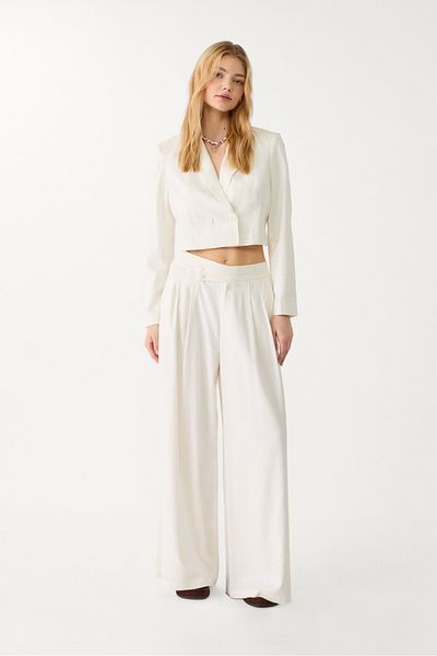 Stradivarius Linen blend cropped blazer with tied back