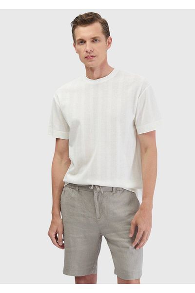 Ramsey Ecru Jacquard Crew Neck 100% Cotton T-Shirt