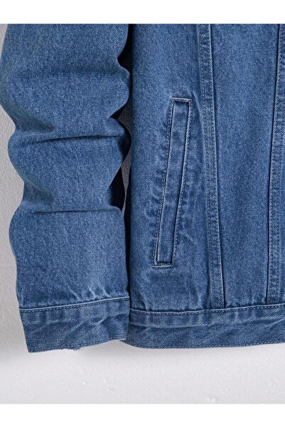 WKM Erkek Jean Denim Standart Kalıp Cepli Düğmeli Kot Ceket