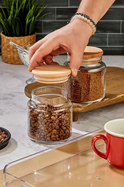 Turkco Set of 2 Glass Storage Containers - 500ml Volume, Bamboo Lid, Multi-Purpose
