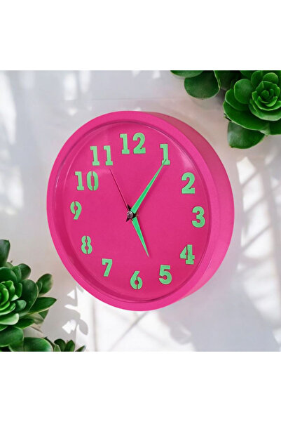 Bahat Mini Fosforlu Magenta Pembe Salon Ofis Duvar Saati Çap 22 cm