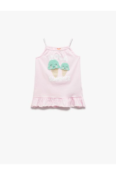 Koton Cotton Ruffle Detailed Ice Cream Printed Slim Strap Dress