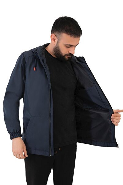 Firststops Спортивний чоловічий синій плащ з підкладкою, водонепроникний, вітрозахисний, з капюшоном