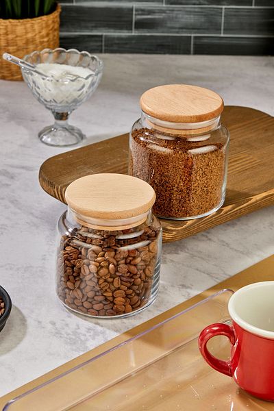 Turkco Set of 2 Glass Storage Containers - 500ml Volume, Bamboo Lid, Multi-Purpose