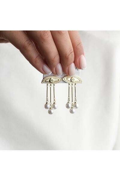 H&S AKSESUAR SALLANTILI GÖZ MODEL İNCİ DETAYLI KÜPE