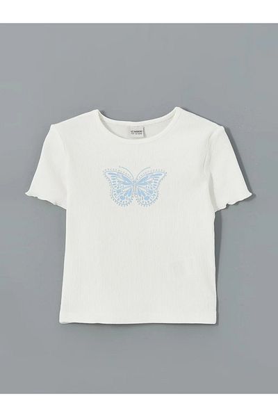 LC Waikiki Lcw Ecru Crew Neck Stone Girl's T-Shirt