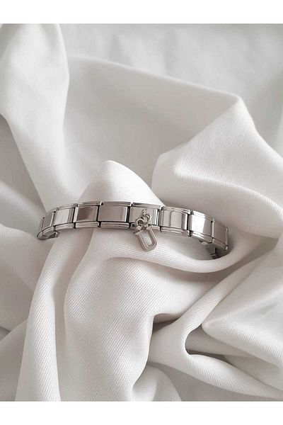 bijoux uniques Steel Hanging Letter U Italian Charm Bracelet