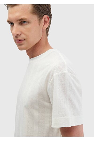 Ramsey T-Shirt Ecru Jacquard Crew Neck 100% Cotton
