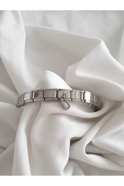 bijoux uniques Steel Hanging Letter U Italian Charm Bracelet