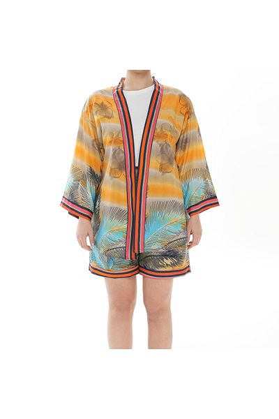 İna Cotton Fabric Kimono Yellow Color Summer Shorts Suit