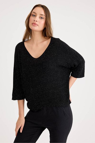 Vitrin Half Sleeve Glitter Knitwear Blouse