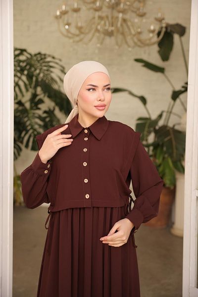 Nissra Ankanoor Bitter Brown Apron Medina Silk Φόρεμα Anka255065