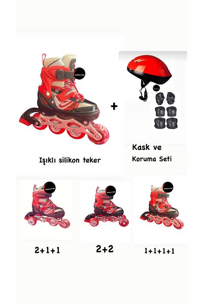 TOPROCKSTORE Lighted Children's Skates Adjustable Silicone Wheels Braked Metal Body Skates and Helmet Knee Pad Set